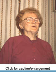 Mrs. Blanche Pelletier of Madawaska, Maine sings a traditional French-language ballad from her mother Dorimène Soucy, during a field recording visit with Acadian Archives Director Lisa Ornstein in 1993.