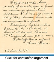 Anne-Marie Cyr of Van Buren, who was 9 or 10 years old at the time, sent her parents this impeccably written French-language letter of greetings from the St. Louis Convent School in Fort Kent on Christmas Day in 1911.