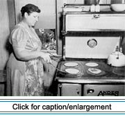 Emma Gagnon making ployes in the kitchen of her Frenchville, Maine, home, August 1942.
