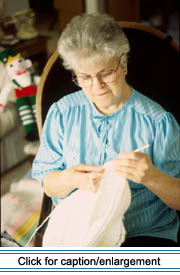 Traditional singer Ida Roy crocheting in her home in Van Buren in 1993.