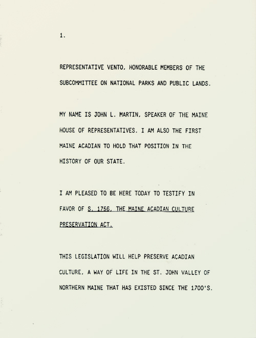 Opening statment of Representative John Martin's testimony to the United States House of Representatives Subcommittee on National Parks and Public Lands, July 17, 1990.