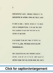 Opening statement of Prepresentative John Martin's testimony to the United States House of Representatives Subcommittee on National Parks and Public Lands, July 17, 1990.