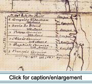 Excerpt of a  map made by New Brunswick’s Surveyor General George Sproule of the 1790 land grant made to Joseph Mazerolle and 49 others. The “Fourth Tract” shows lots along the south shore of the St. John River in what is today the Grand Isle region.