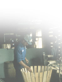 Ray Morin of St. David shows how a barrel is assembled.  American Folklife Center photograph by David Whitman, 1991.