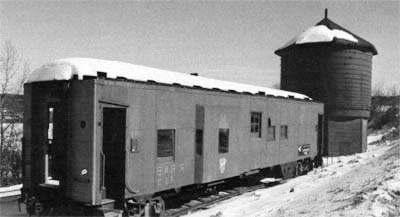 The 1910 "Green Water Tank" and former Bangor & Aroostook Railroad caboose are properties of the Frenchville Historical Society adjacent to the former railroad station.